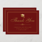 Elegant Gold Script Afstudeerder Pet rood Afstuder Bedankkaart (Voorkant / Achterkant)