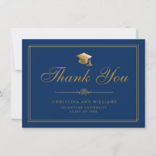 Elegant Gold Script Afstudeerder Pet Royal Blue Af Bedankkaart