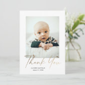 Elegant Gold Script Baby Foto Bedankkaart (Staand voorkant)