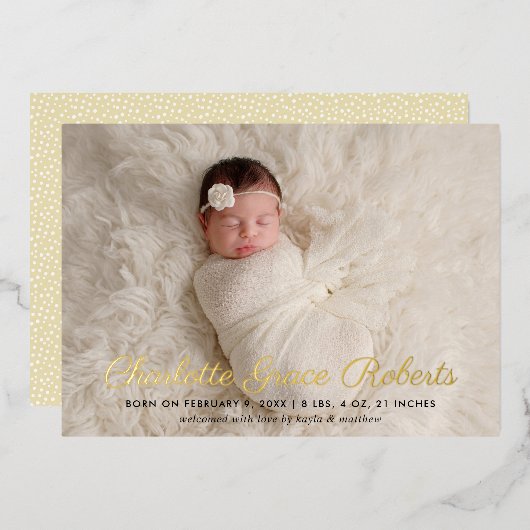 Elégant Gold Script Baby Photo Faire-part de naiss (Recto/Verso)