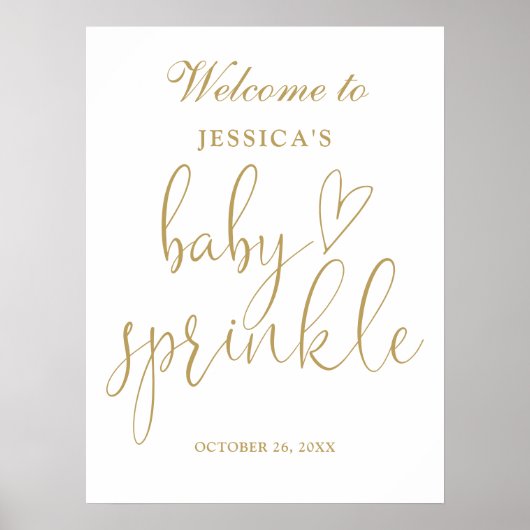 Élégant Gold Script Baby Sprinkle Affiche de bienv (Devant)