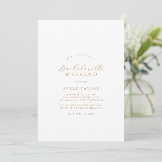 Elegant Gold Script Bachelorette Weekend Kaart (Staand voorkant)