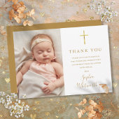 Elegant Gold Script Baptism Christening Foto Bedankkaart