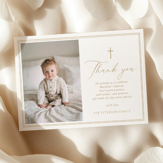 Elegant Gold Script Baptism Flat Thank You Card Bedankkaart