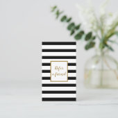 Elegant Gold Script Black en White Striped Aanbevelingskaartje (Staand voorkant)