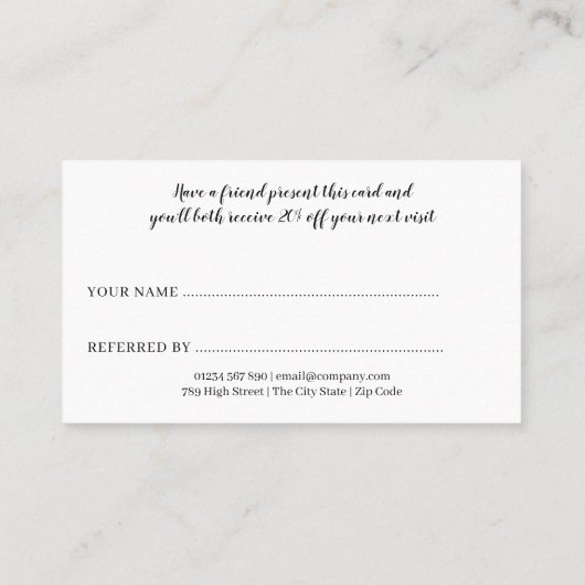 Elegant Gold Script Black en White Striped Aanbevelingskaartje (Achterkant)