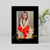 Elegant Gold Script Black Frame Photo Folie Feestdagenkaart (Staand Voorkant)