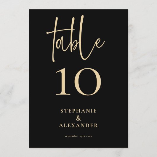 Elegant Gold Script Black Names Date Table Number Kaart (Achterkant)