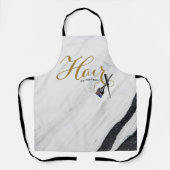Elegant Gold Script Black White Marble Hair van u Schort (Voorkant)