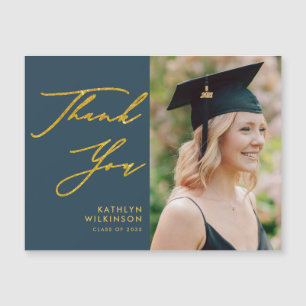 Elegant Gold Script Blue Chic Afstuderen Hartelijk