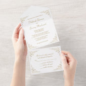 Elegant Gold Script  Botanisch Lijst All In One Uitnodiging (Afscheurbaar)
