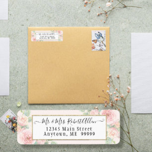 Elegant Gold Script Botanische Roze Roze in Greene Etiket
