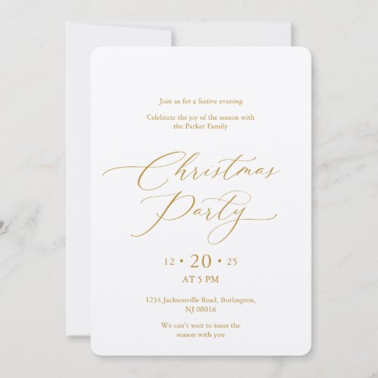 Elegant Gold Script Christmas Party Invitation (Devant)