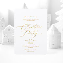 Elegant Gold Script Christmas Party Invitation