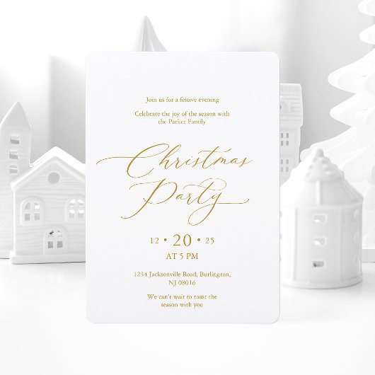 Elegant Gold Script Christmas Party Invitation