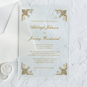 Elegant Gold Script Corners Weddenschap Acryl Uitnodigingen