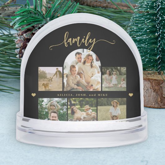 Elegant gold script custom family photo collage  sneeuwbol