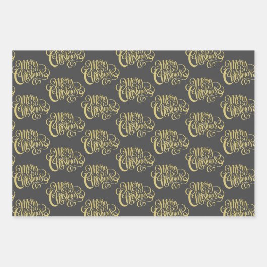 Elegant Gold Script en Confetti Black Kerstmis Inpakpapier Vel (Voorkant)