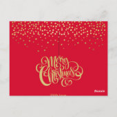 Elegant Gold Script en Confetti Red Kerstmis Briefkaart (Achterkant)
