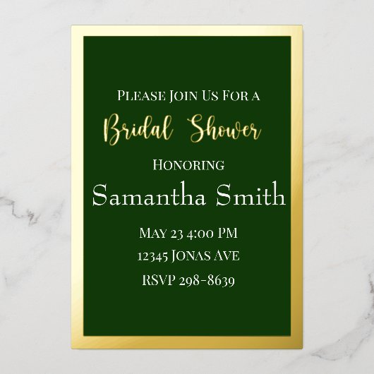 Elegant Gold Script en Lijst op groen Vrijgezellen Folie Uitnodiging (Voorkant)