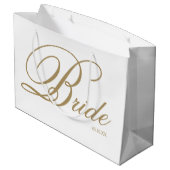 Elegant Gold Script en White Bride Large Gift Bag Groot Cadeauzakje (Achterkant Gekanteld)