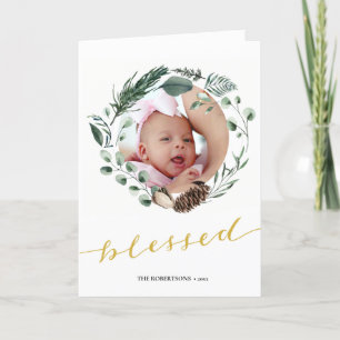 Elegant Gold Script Eucalyptus Foliage Greenery Feestdagen Kaart