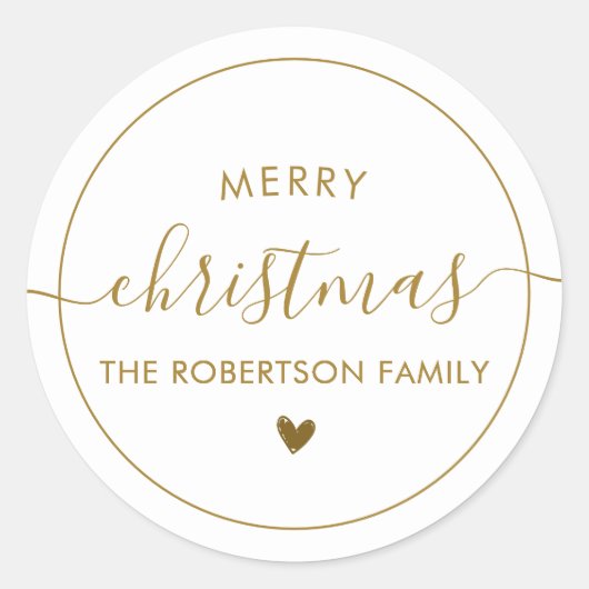 Elegant Gold Script Family Name Merry Christmas  Ronde Sticker (Voorkant)