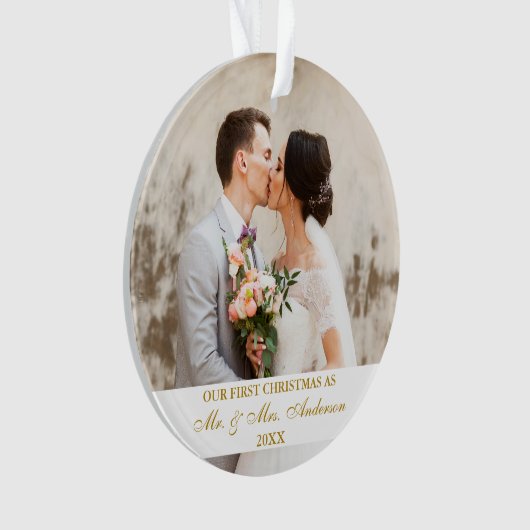 Élégant Gold Script First Christmas 2 Photo (devant)