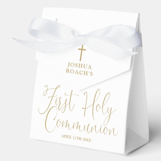 Elegant Gold Script First Heilige Communie Bedankdoosjes (Voorkant)