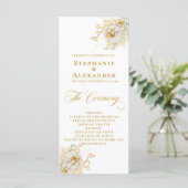 Élégant Gold Script Floral Wedding Programme (Debout devant)
