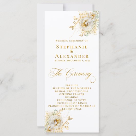 Élégant Gold Script Floral Wedding Programme (Devant)