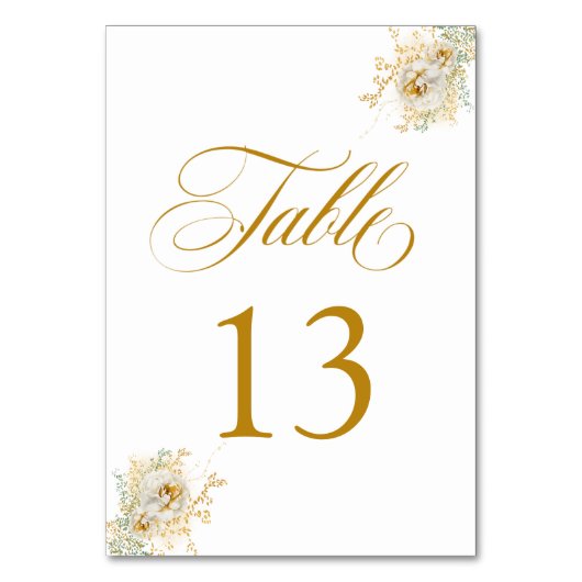 Elegant Gold Script Floral Wedding Table Number 13 Kaart (Voorkant)