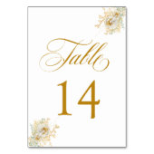 Elegant Gold Script Floral Wedding Table Number 14 Kaart (Voorkant)