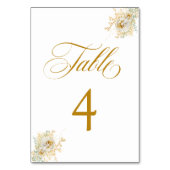 Elegant Gold Script Floral Wedding Table Number 4 Kaart (Voorkant)