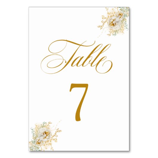 Elegant Gold Script Floral Wedding Table Number 7 Kaart (Achterkant)