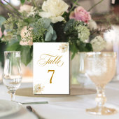 Elegant Gold Script Floral Wedding Table Number 7 Kaart