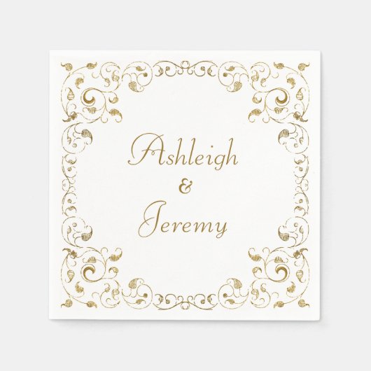 Elegant Gold Script Foliage Weddenschap Servet (Voorkant)