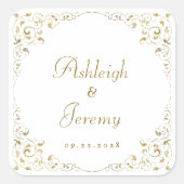 Elegant Gold Script Foliage Weddenschap Vierkante Sticker (Voorkant)