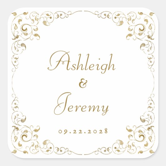 Elegant Gold Script Foliage Weddenschap Vierkante Sticker (Voorkant)