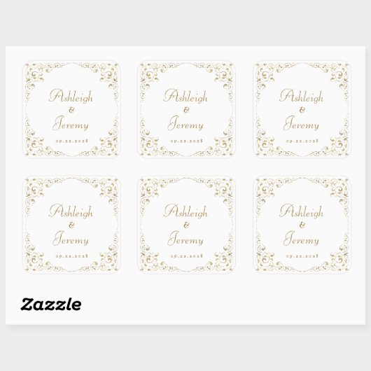 Elegant Gold Script Foliage Weddenschap Vierkante Sticker (Vel)