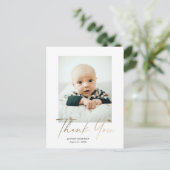 Elegant Gold Script Foto Baby Hartelijk dank Briefkaart (Staand voorkant)