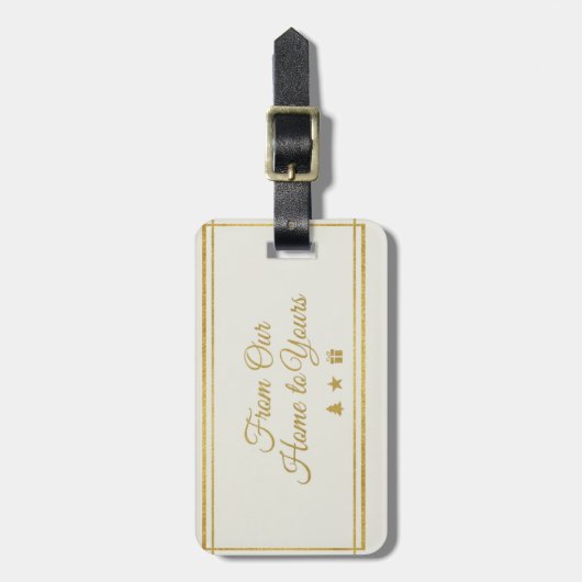 Elegant Gold Script "From Our Home to Yours" Holid Bagagelabel (Voorkant verticaal)