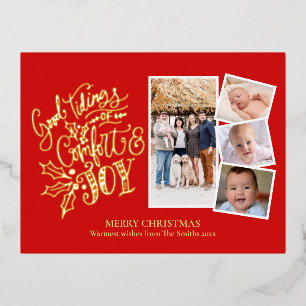 Elegant Gold Script Good Tidings of Comfort & Joy Folie Feestdagen Briefkaart