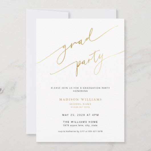 Elégant Gold Script Graduation Party Invitation (Devant)