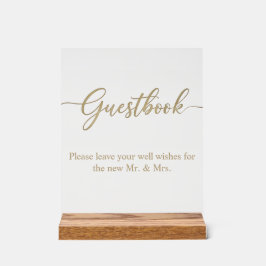 Elegant Gold Script Guestbook Acrylic Wedding Sign Acryl Bord