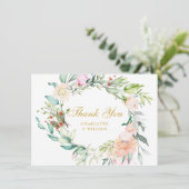 Elegant Gold Script Hartelijk dank Rozen Floral Ga Bedankkaart (Staand voorkant)