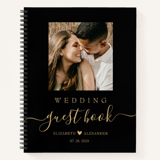 Élégant Gold Script Heart Mariage livre d'invité (Devant)