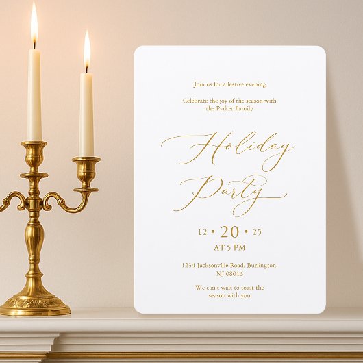 Elegant Gold Script Holiday Party Invitation