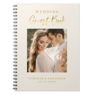 Elegant Gold Script Ivory Wedding Guestbook Notitieboek