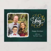 Elegant Gold Script JOY Green-kerstfoto